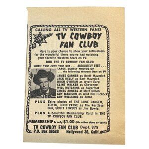 TV Cowboy Fan Club Print Ad Vintage 1950s Membership Western Star Photos